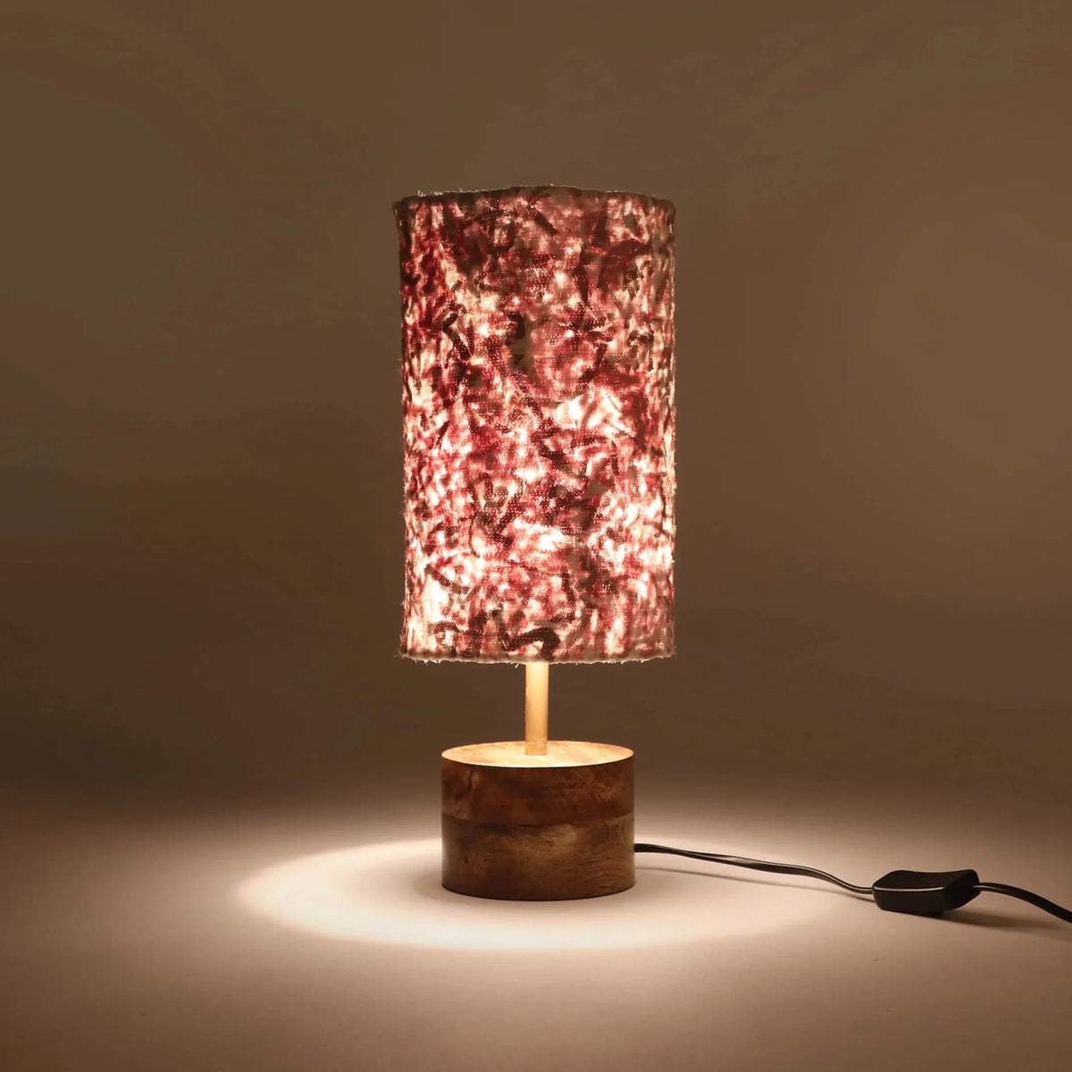 Upcycled Fabric Mango Wood Cylinder Lamp by Studio Vastu