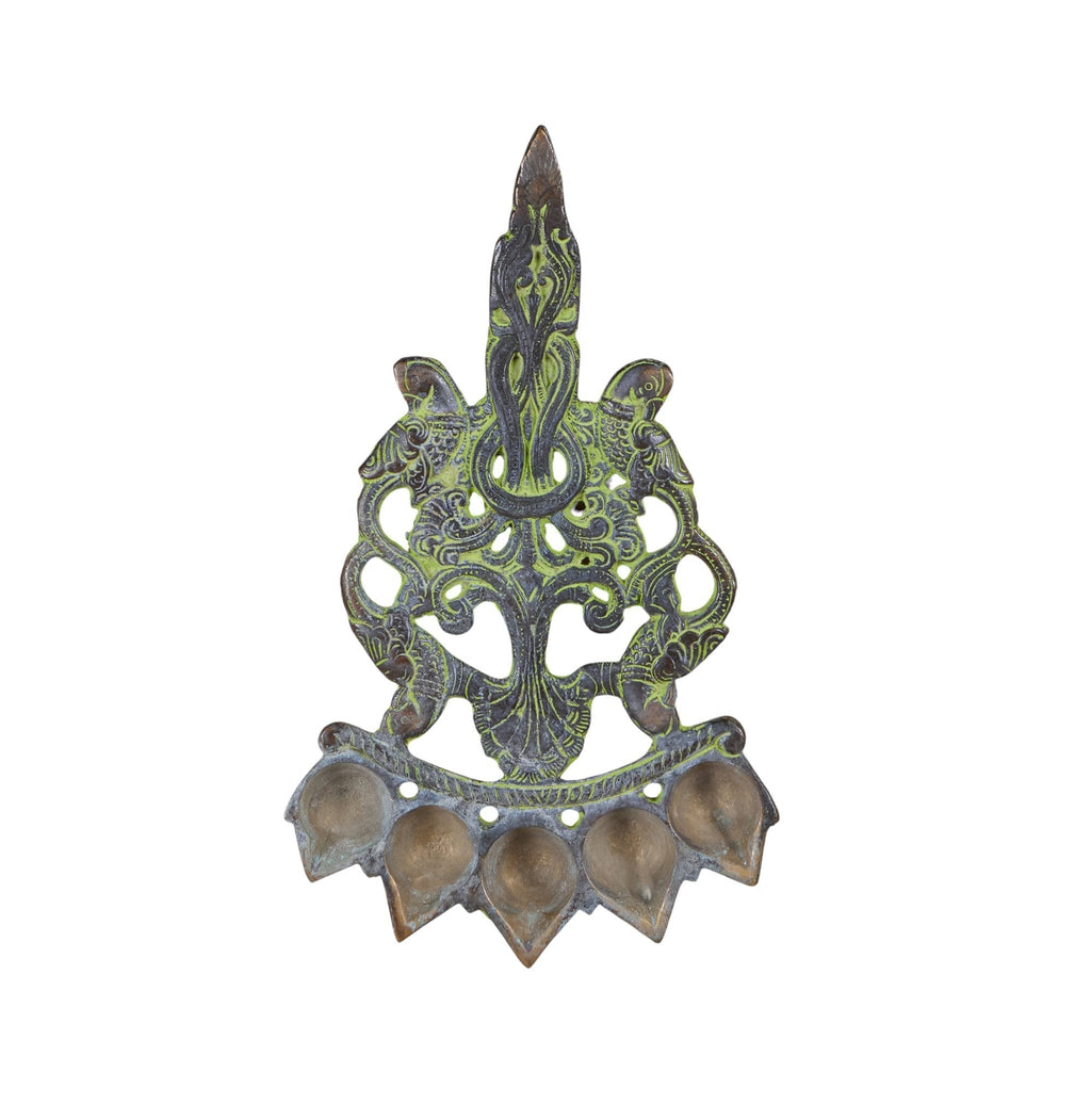Verdigris Brass Peacock Toran Lamp by Studio Vastu