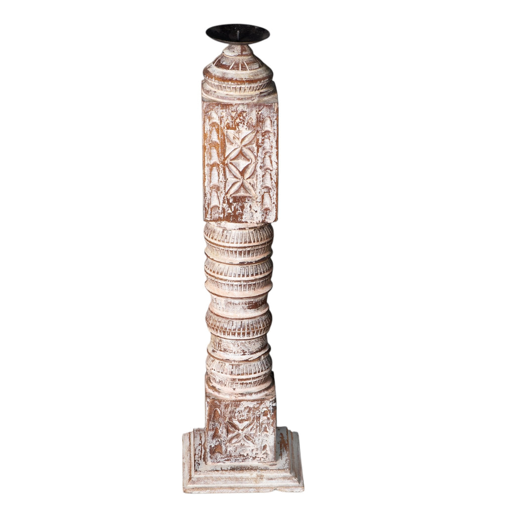 Whitewashed Carved Wood Pillar Candle Holders by Studio Vastu