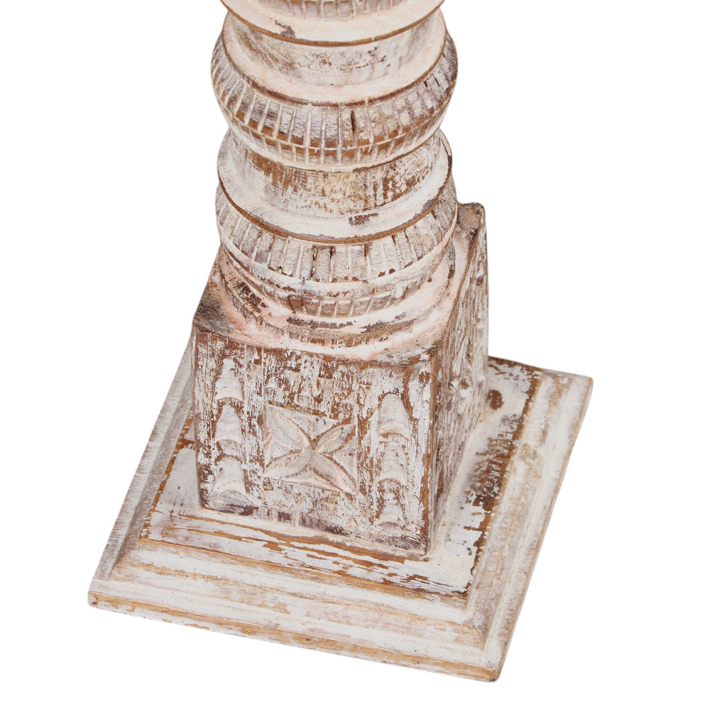 Whitewashed Carved Wood Pillar Candle Holders by Studio Vastu