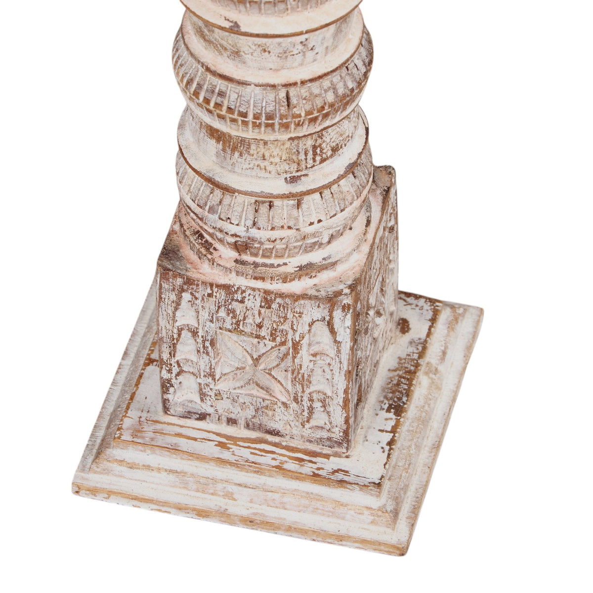 Whitewashed Carved Wood Pillar Candle Holders by Studio Vastu