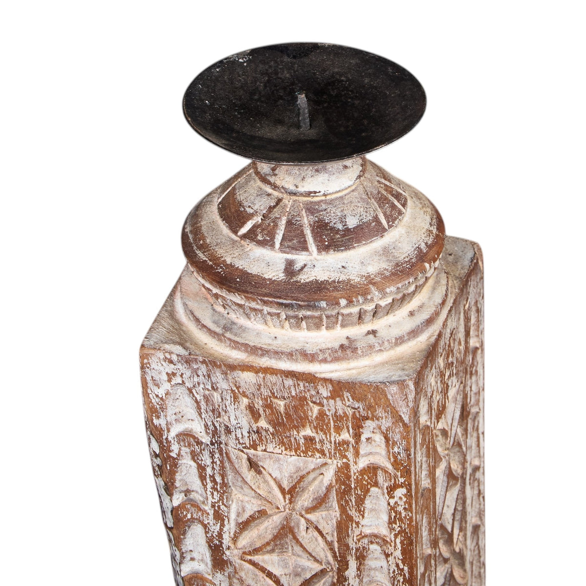 Whitewashed Carved Wood Pillar Candle Holders by Studio Vastu