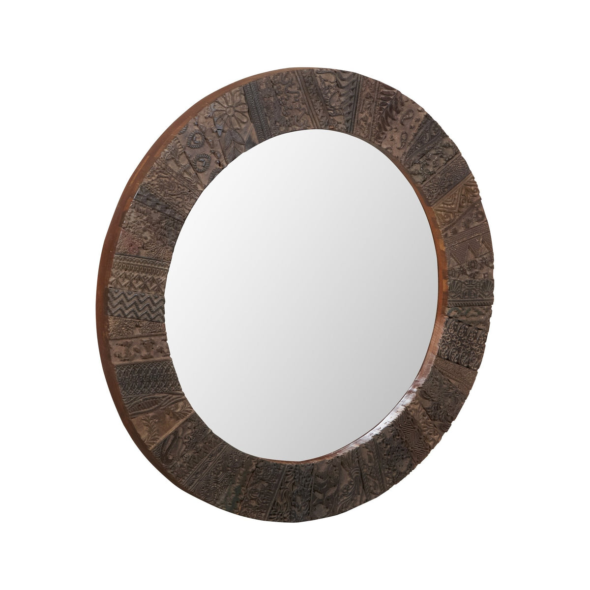 Woodblock Print Round Wall Mirror by Studio Vastu