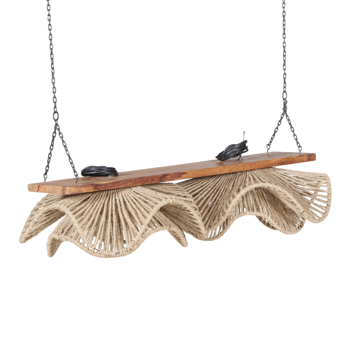 Woven Jute and Wood Linear Pendant by Studio Vastu
