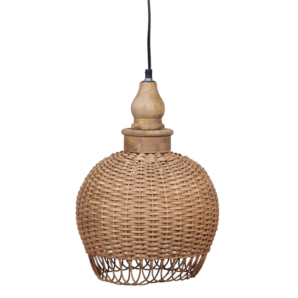 Woven Rattan and Mango Wood Pendant Light by Studio Vastu