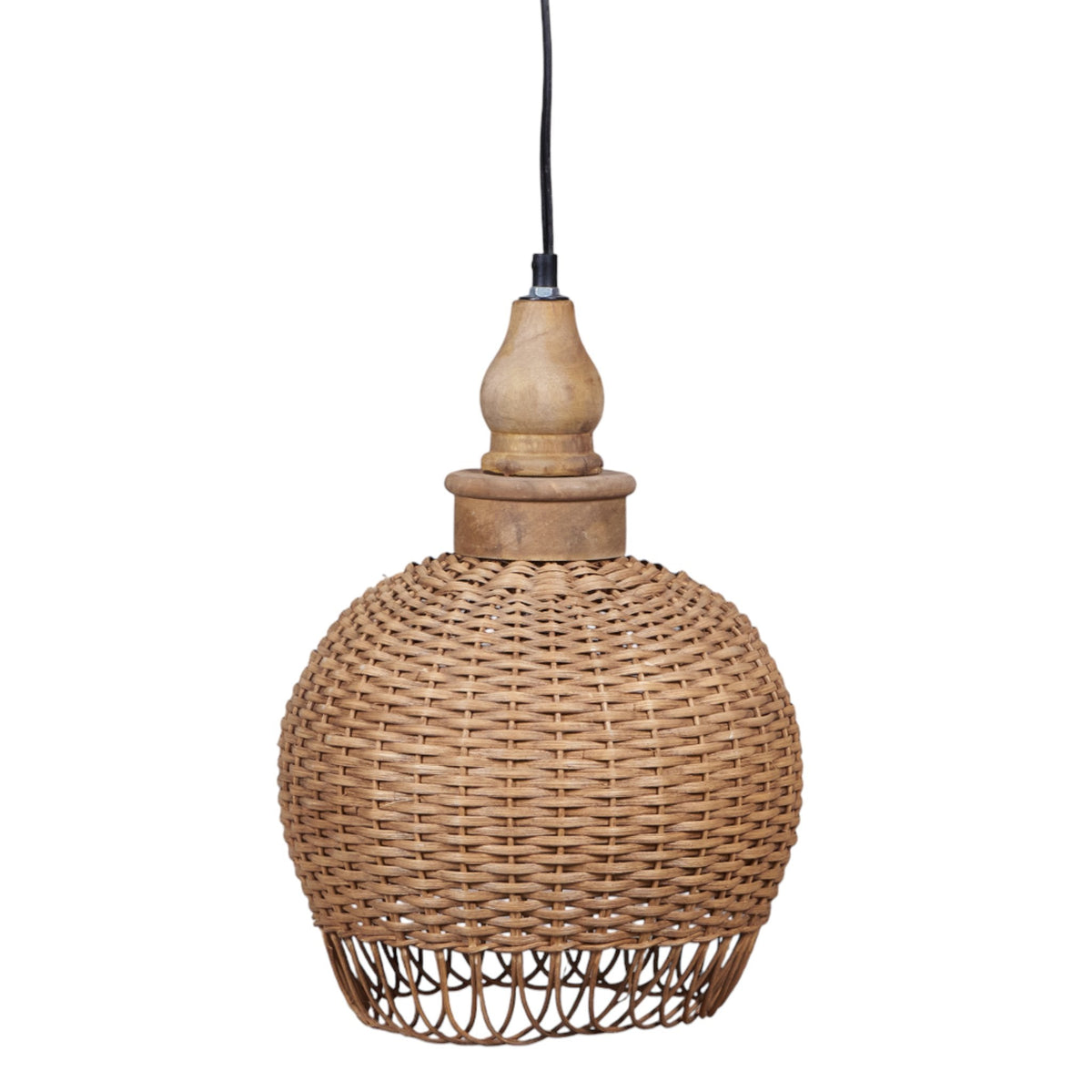 Woven Rattan and Mango Wood Pendant Light by Studio Vastu