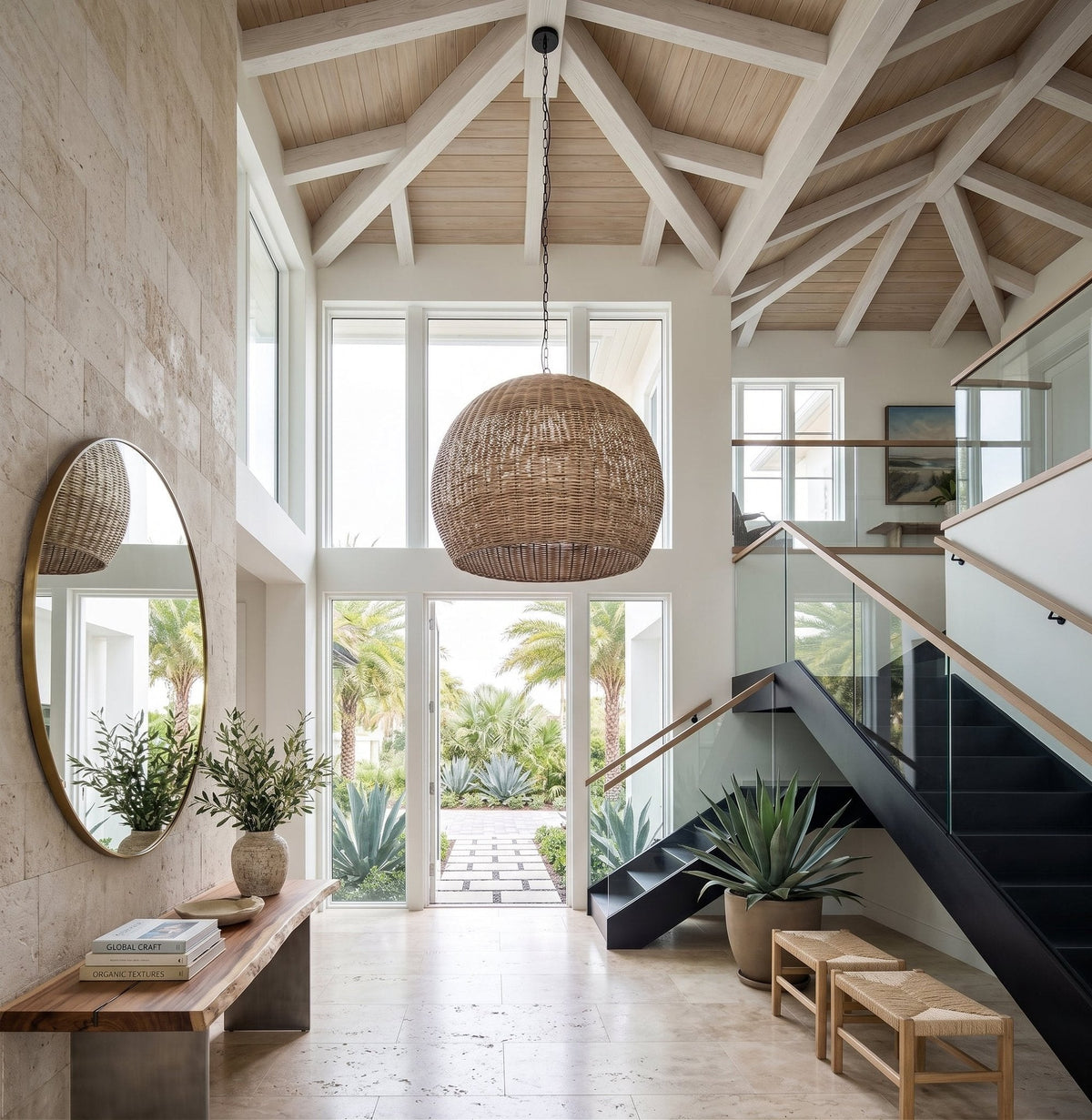 Woven Rattan Dome Pendant Light by Studio Vastu