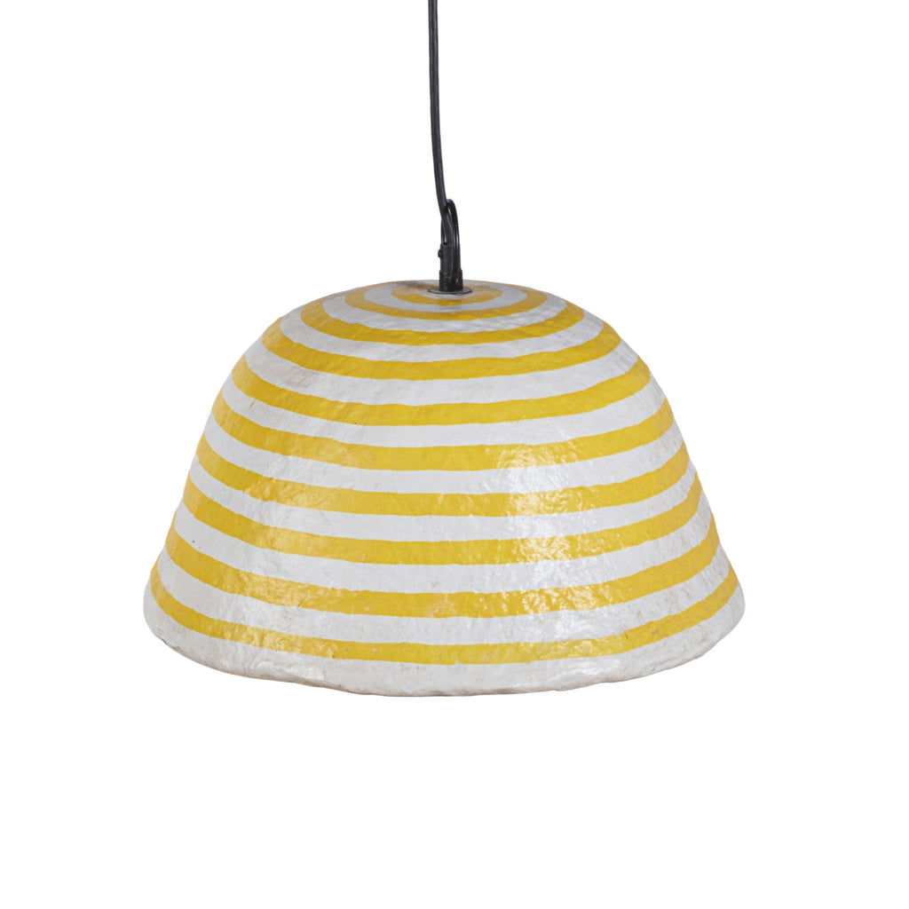 Yellow Striped Papier-Mâché Pendant Light by Studio Vastu