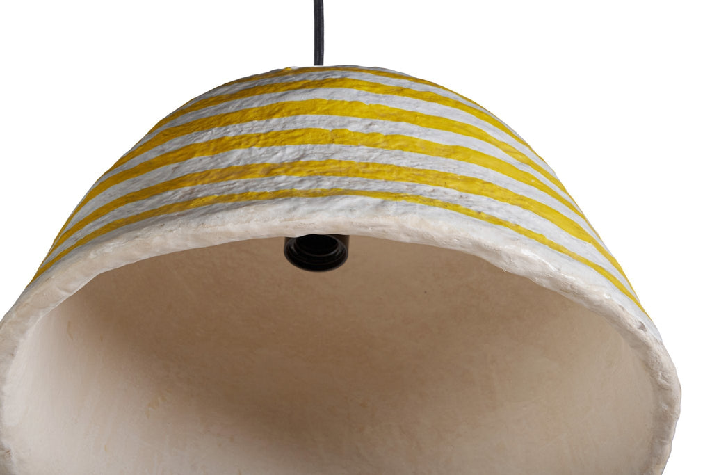 Yellow Striped Papier-Mâché Pendant Light by Studio Vastu